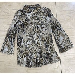 Essentials Milano Multi-color Crinkle Accordion Pleat Ruffle Blouse Size L Large